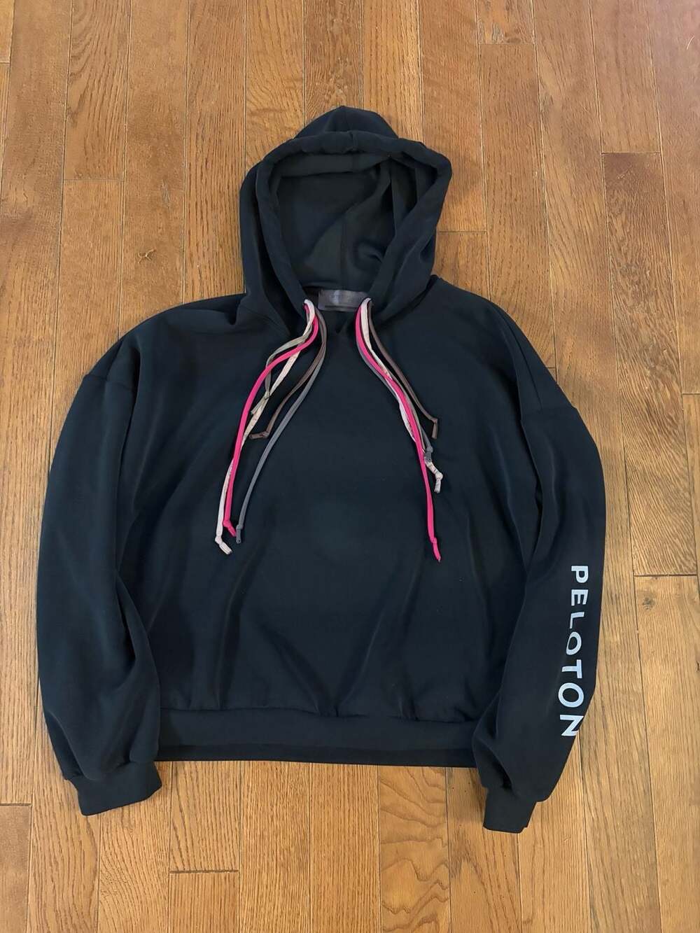 Lanston Sport x Peloton Black Pullover Hoodie with Multi-Colored Drawstrings
